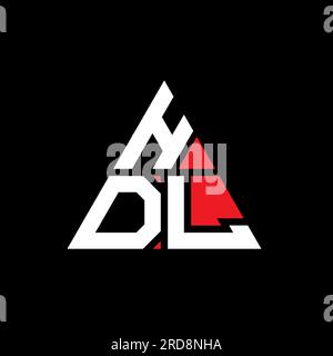 Logo HDL triangolare a lettera con forma triangolare. Monogramma di design con logo a triangolo HDL. Modello di logo vettoriale a triangolo HDL di colore rosso. HDL triangul Illustrazione Vettoriale
