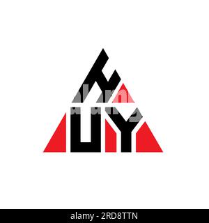 Logo a lettera triangolare HUY con forma a triangolo. Monogramma di design con logo triangolare HUY. Modello con logo vettoriale triangolare HUY di colore rosso. HUY triangul Illustrazione Vettoriale