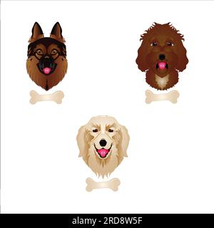 vettore set di cani fedeltà con ossa Foto Stock