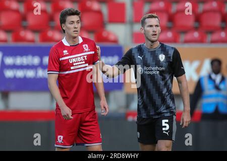 Rotherham, Regno Unito. 19 luglio 2023. Matthew Hoppe #12 di Middlesbrough durante la partita amichevole pre-stagionale Rotherham United vs Middlesbrough al New York Stadium, Rotherham, Regno Unito, 19 luglio 2023 (foto di James Heaton/News Images) a Rotherham, Regno Unito il 7/19/2023. (Foto di James Heaton/News Images/Sipa USA) credito: SIPA USA/Alamy Live News Foto Stock
