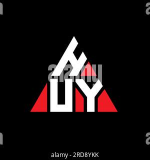 Logo a lettera triangolare HUY con forma a triangolo. Monogramma di design con logo triangolare HUY. Modello con logo vettoriale triangolare HUY di colore rosso. HUY triangul Illustrazione Vettoriale