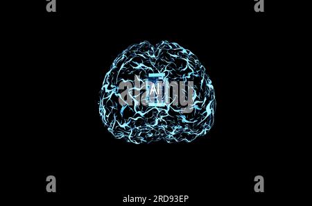 Elaborazione DELL'INTELLIGENZA ARTIFICIALE di grandi set di dati per la formazione e l'inferenza mediante il deep learning. Rete neurale che consente complesse operazioni computazionali, animazione del rendering 3D. Foto Stock