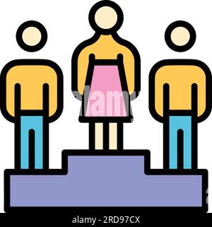 Icona Gap di genere per il vettore di contorno. Discriminazione femminile. Colore diseguaglianza aziendale piatto Illustrazione Vettoriale