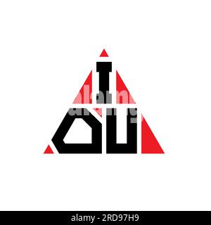 Design con logo a lettera triangolare IOU con forma triangolare. Monogramma di design con logo triangolare IOU. Modello di logo vettoriale triangolare IOU di colore rosso. IOU triangul Illustrazione Vettoriale