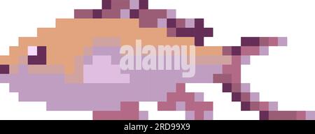 Pixel art fish. Illustrazione vettoriale Aquarium PET. Risorsa per videogiochi animali Illustrazione Vettoriale