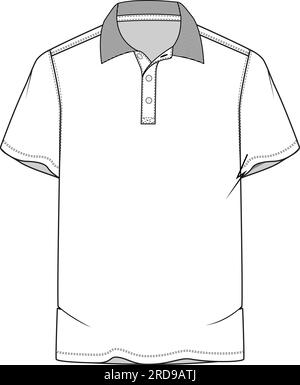 Polo casual uomo manica corta, disegno tecnico piatto vettoriale Illustrazione Vettoriale