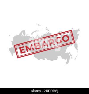 timbro rettangolare rosso con iscrizione embargo con effetto grunge e mappa della russia. illustrazione vettoriale isolata su sfondo bianco. Illustrazione Vettoriale