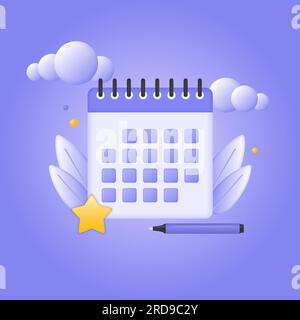 icona calendario 3d e marcatore. concetto di pianificazione. illustrazione vettoriale. Illustrazione Vettoriale
