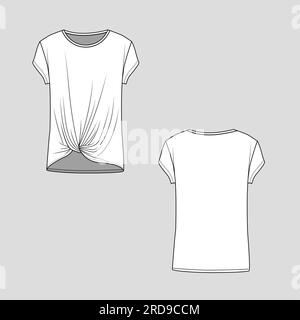 T-shirt da donna Twist Flat sketch disegno tecnico modello deign Vector Illustrazione Vettoriale