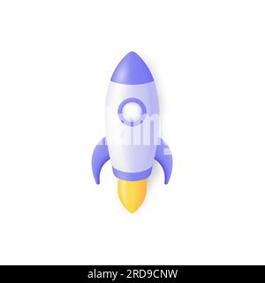 icona del razzo 3d in stile minimalista dei cartoni animati. concetto di astronave giocattolo di avviare un'attività, una startup, un'idea. illustrazione vettoriale isolata su sfondo bianco Illustrazione Vettoriale