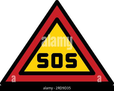 Icona triangolare di emergenza per il contorno del vettore. Segno del triangolo. Avvertenza colore auto piatto Illustrazione Vettoriale