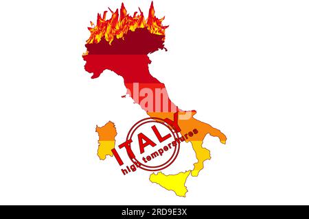 l'italia, le temperature estive e i cambiamenti climatici causano l'aumento delle temperature per raggiungere i picchi massimi. temperature molto elevate. grafica 3d. Foto Stock