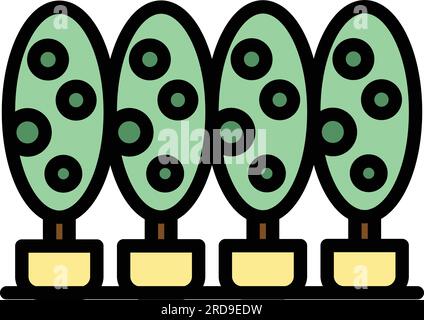 Vettore di contorno dell'icona decorativa dell'albero. Impianto Bush. Colore naturale organico piatto Illustrazione Vettoriale