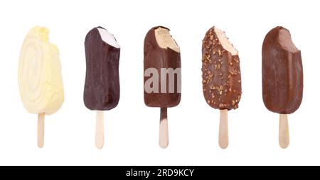 Set di diversi gelati isolati su bianco Foto Stock