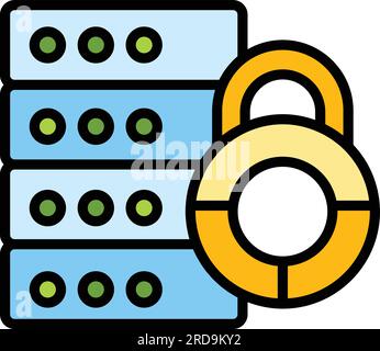 Vettore di descrizione dell'icona del server di privacy. Protezione dei dati. Protezione computer colore piatto Illustrazione Vettoriale