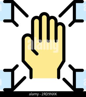 Icona di scansione digitale palmare vettoriale di contorno. Scansione biometrica. Impronta a mano a colori piatta Illustrazione Vettoriale