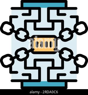 Vettore di contorno dell'icona della catena protetta. Fermare le frodi. Fissare il cyber color piatto Illustrazione Vettoriale