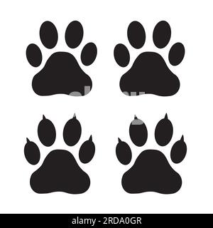 La zampa di cane nero e gatto viene stampata su uno sfondo bianco Illustrazione Vettoriale