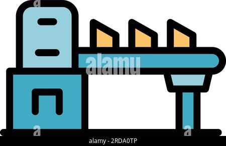 Icona del flusso di produzione delinea vettore. Processo di fabbrica. Colore della catena di consegna piatto Illustrazione Vettoriale