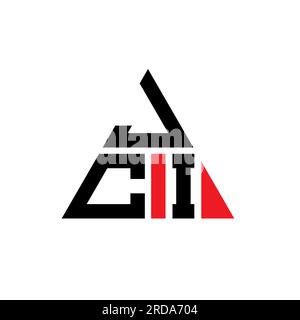 Logo JCI triangolare a lettera con forma triangolare. Monogramma di design con logo a triangolo JCI. Modello di logo vettoriale a triangolo JCI di colore rosso. JCI triangul Illustrazione Vettoriale