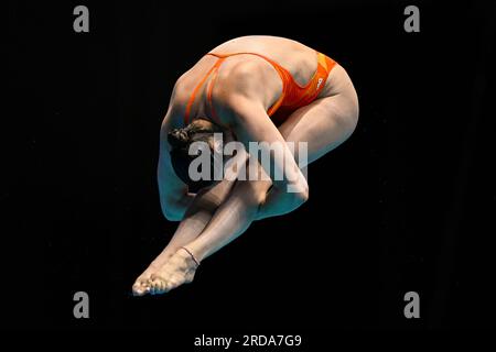 Fukuoka, Giappone. 20 luglio 2023. FUKUOKA, GIAPPONE - 20 LUGLIO: Celine van Duijn dei Paesi Bassi gareggia in Women 3m Springboard - Preliminary on Day 7 of the Fukuoka 2023 World Aquatics Championships at the Fukuoka Prefectural Pool on July 20, 2023 a Fukuoka, Giappone (foto di Pablo Morano/BSR Agency) Credit: BSR Agency/Alamy Live News Foto Stock