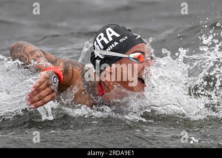 Fukuoka, Giappone. 20 luglio 2023. Ana Marcela Cunha del Brasile gareggia nella finale mista 4x1500m staffetta durante il 20° Campionato Mondiale di Aquatics al Seaside Momochi Beach Park di Fukuoka (Giappone), 20 luglio 2023. Crediti: Insidefoto di andrea staccioli/Alamy Live News Foto Stock