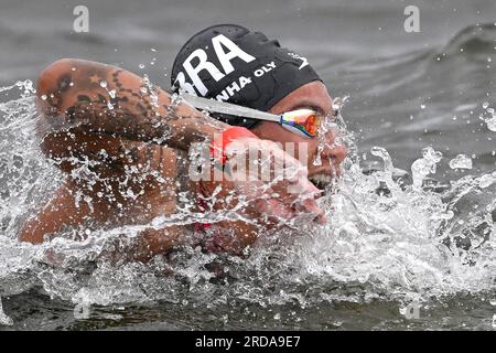 Fukuoka, Giappone. 20 luglio 2023. Ana Marcela Cunha del Brasile gareggia nella finale mista 4x1500m staffetta durante il 20° Campionato Mondiale di Aquatics al Seaside Momochi Beach Park di Fukuoka (Giappone), 20 luglio 2023. Crediti: Insidefoto di andrea staccioli/Alamy Live News Foto Stock