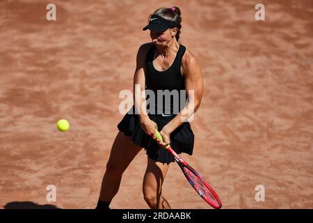 Budapest, Ungheria centrale, Ungheria. 19 luglio 2023. TAMARA KORPATSCH della Germania in azione durante il GRAN PREMIO D'UNGHERIA - Budapest - Womens Tennis, WTA250 (immagine di credito: © Mathias Schulz/ZUMA Press Wire) SOLO USO EDITORIALE! Non per USO commerciale! Foto Stock