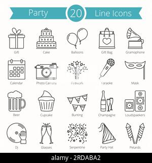 20 Linea di Partito icone, EPS vettoriali10 illustrazione Illustrazione Vettoriale