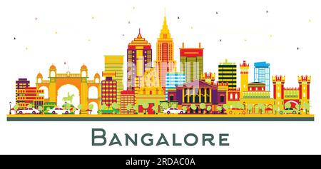 Bangalore India City Skyline con edifici a colori isolati su bianco. Illustrazione vettoriale. Concetto di viaggio d'affari e di turismo. Illustrazione Vettoriale