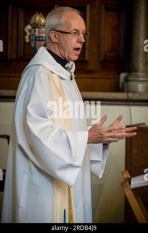 Justin Portal Welby (Londra, 6 gennaio 1956) è un vescovo cattolico britannico, 105° arcivescovo di Canterbury dal 2013. Foto Stock