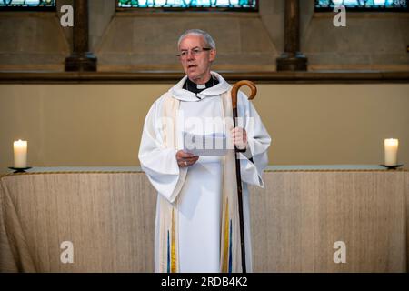 Justin Portal Welby (Londra, 6 gennaio 1956) è un vescovo cattolico britannico, 105° arcivescovo di Canterbury dal 2013. Foto Stock