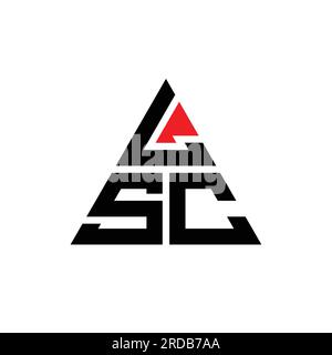 Logo LSC a lettera triangolare con forma triangolare. Monogramma di design con logo a triangolo LSC. Modello con logo vettoriale a triangolo LSC di colore rosso. LSC triangul Illustrazione Vettoriale