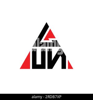 Logo LUN triangolare con forma a triangolo. Monogramma di design con logo a triangolo LUN. Modello di logo vettoriale a triangolo LUN di colore rosso. LUN triangul Illustrazione Vettoriale
