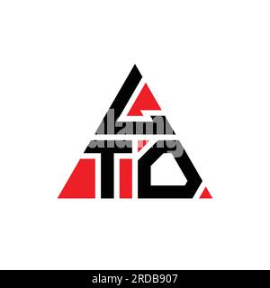 Logo LTO triangolare a lettere con forma triangolare. Monogramma di design con logo triangolare LTO. Modello con logo vettoriale a triangolo LTO di colore rosso. LTO triangul Illustrazione Vettoriale