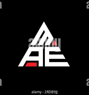 Logo MAE a lettere triangolari con forma triangolare. Monogramma di design con logo a triangolo MAE. Modello di logo vettoriale a triangolo MAE di colore rosso. MAE triangul Illustrazione Vettoriale