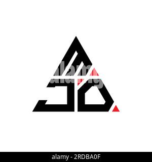 Logo a lettere triangolari MJO con forma triangolare. Monogramma di design con logo triangolare MJO. Modello di logo vettoriale triangolare MJO di colore rosso. MJO triangul Illustrazione Vettoriale