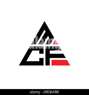 Design con logo a lettera triangolare MCF con forma a triangolo. Monogramma di design con logo triangolare MCF. Modello con logo vettoriale triangolare MCF di colore rosso. MCF triangul Illustrazione Vettoriale