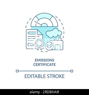 Icona del concetto di certificato di emissioni 2D. Illustrazione Vettoriale