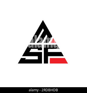 Logo MSF a lettera triangolare con forma a triangolo. Monogramma di design con logo triangolare MSF. Modello di logo vettoriale a triangolo MSF di colore rosso. MSF triangul Illustrazione Vettoriale