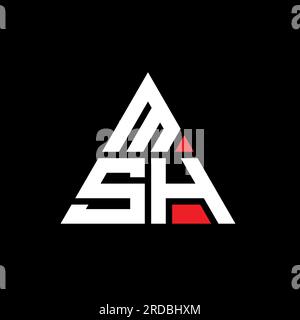 Logo a lettera triangolare MSH con forma a triangolo. Monogramma di design con logo triangolare MSH. Modello di logo vettoriale triangolare MSH di colore rosso. MSH triangul Illustrazione Vettoriale