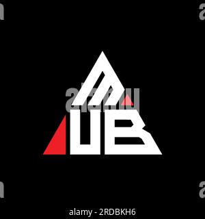 Logo MUB Triangle con forma a lettera e triangolo. Monogramma con logo MUB Triangle. Modello con logo vettoriale a triangolo MUB di colore rosso. MUB triangul Illustrazione Vettoriale