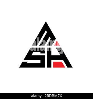 Logo a lettera triangolare MSH con forma a triangolo. Monogramma di design con logo triangolare MSH. Modello di logo vettoriale triangolare MSH di colore rosso. MSH triangul Illustrazione Vettoriale