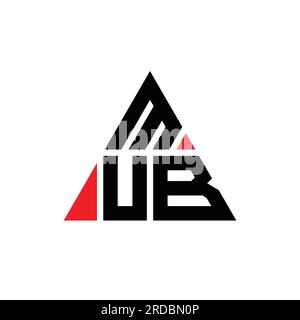 Logo MUB Triangle con forma a lettera e triangolo. Monogramma con logo MUB Triangle. Modello con logo vettoriale a triangolo MUB di colore rosso. MUB triangul Illustrazione Vettoriale