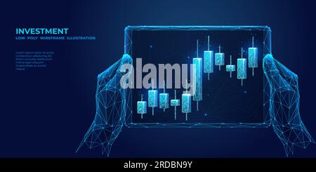 Primo piano di una mano umana con un candelabro per il mercato azionario. Illustrazione Vettoriale