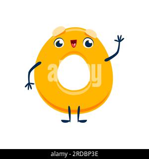 Cartoni animati simpatico personaggio numero zero. Personaggio isolato della scuola vettoriale numerale 0 con volto sorridente e colore giallo brillante, perfetto per materiali educativi e didattici Illustrazione Vettoriale