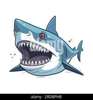 Icona del logo Angry Blue SHARK. Immagine di squalo arrabbiato isolato su bianco. Illustrazione vettoriale. Illustrazione Vettoriale