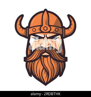 Testa vichinga nel casco. Logo Viking Warrior. Illustrazione Vettoriale