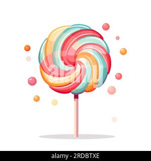 Immagine lecca-lecca isolata. Dolce lecca lecca a spirale sul bastoncino. Caramelle contorte Illustrazione Vettoriale