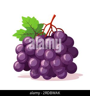 Icona uva isolata. Mazzo di uva da vino con foglia. Immagine dell'uva con design piatto Illustrazione Vettoriale